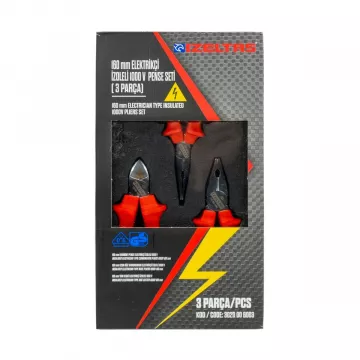 İzeltaş 1000V İzoleli VDE Elektrikçi 160 mm 3 Parça Pense Seti 